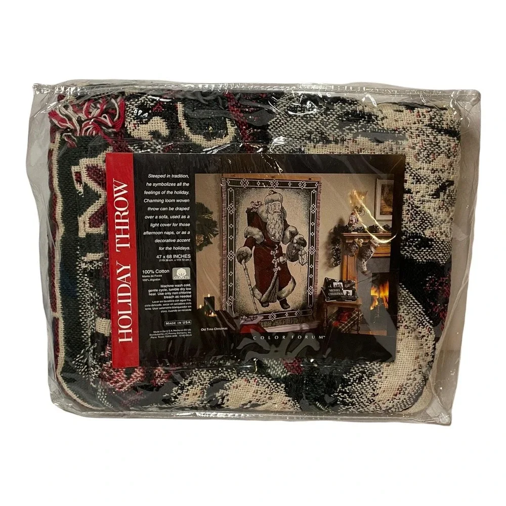 Color Forum Holiday Throw Blanket Woven Tapestry Old Time‎ Christmas Santa 68x47